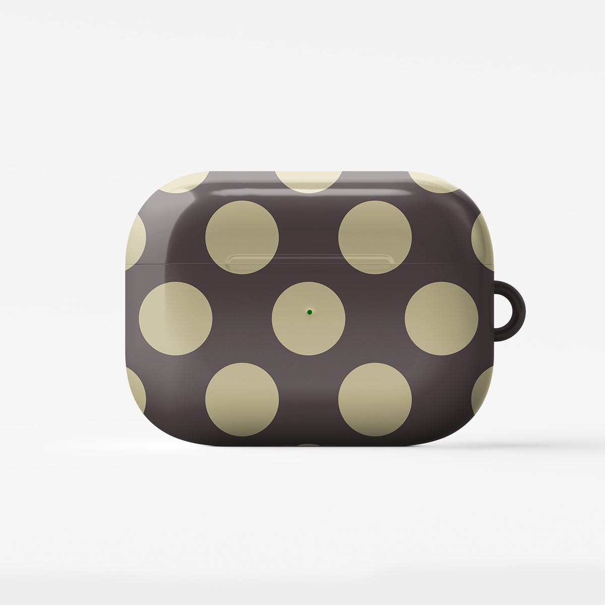 Vanilla Truffle AirPods Case featuring oversized creamy vanilla polka dots on a rich cocoa-brown background.