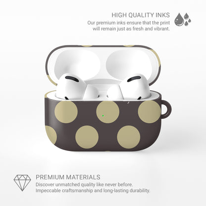 Vanilla Truffle AirPods Case featuring oversized creamy vanilla polka dots on a rich cocoa-brown background.