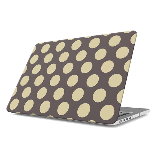 Vanilla Truffle MacBook Case featuring oversized creamy vanilla polka dots on a rich cocoa-brown background.