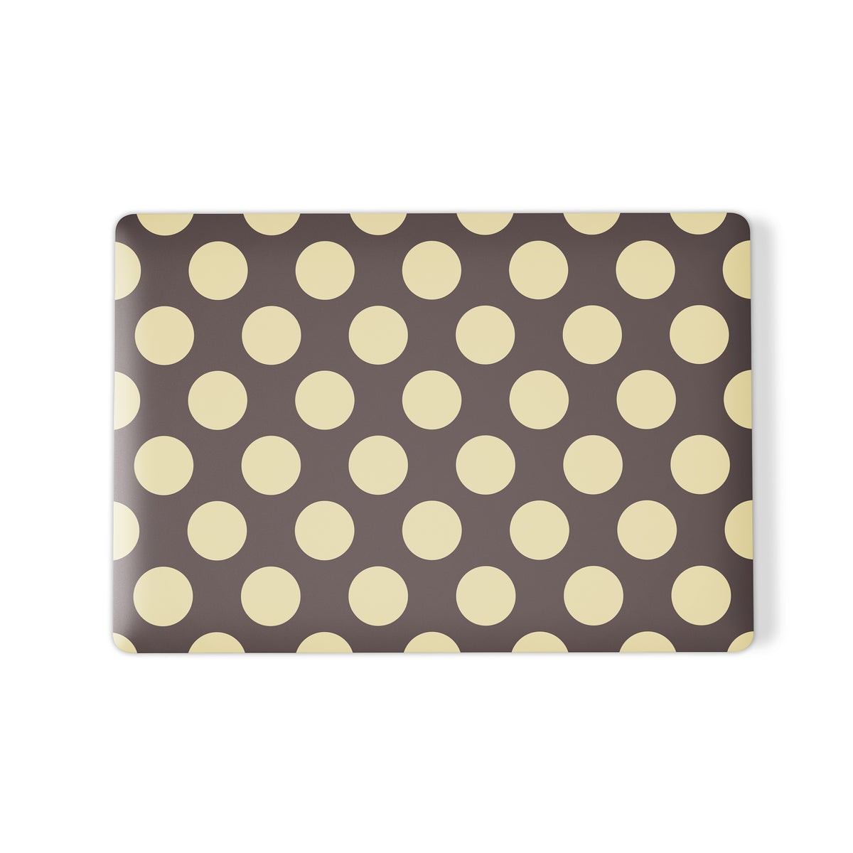 Vanilla Truffle MacBook Case featuring oversized creamy vanilla polka dots on a rich cocoa-brown background.