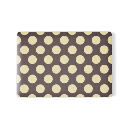 Vanilla Truffle MacBook Case featuring oversized creamy vanilla polka dots on a rich cocoa-brown background.
