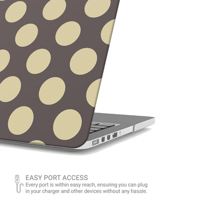 Vanilla Truffle MacBook Case featuring oversized creamy vanilla polka dots on a rich cocoa-brown background.