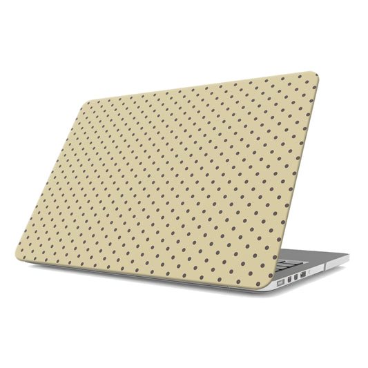Cocoa Drops MacBook Case featuring small, evenly spaced cocoa-brown polka dots on a creamy vanilla background.