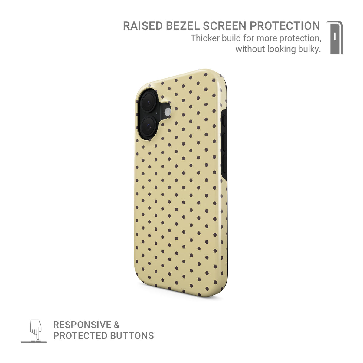 Cocoa Drops MagSafe Tough Case featuring small, evenly spaced cocoa-brown polka dots on a creamy vanilla background.