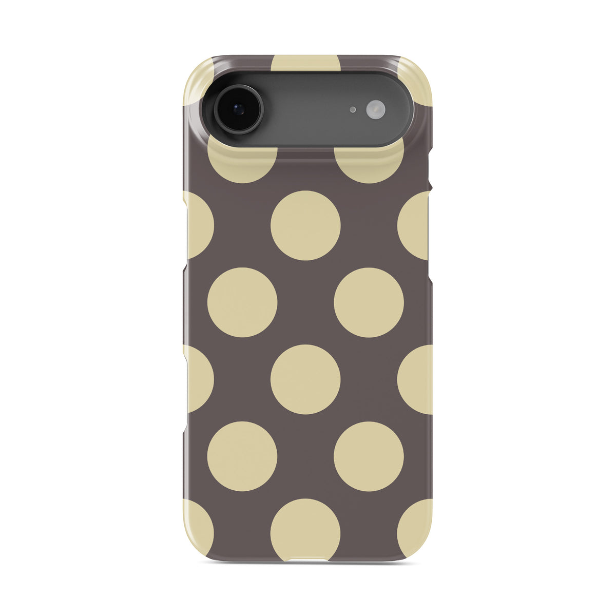 Vanilla Truffle Snap Phone Case featuring oversized creamy vanilla polka dots on a rich cocoa-brown background.