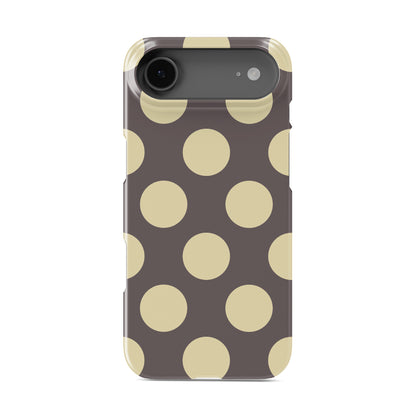 Vanilla Truffle Snap Phone Case featuring oversized creamy vanilla polka dots on a rich cocoa-brown background.