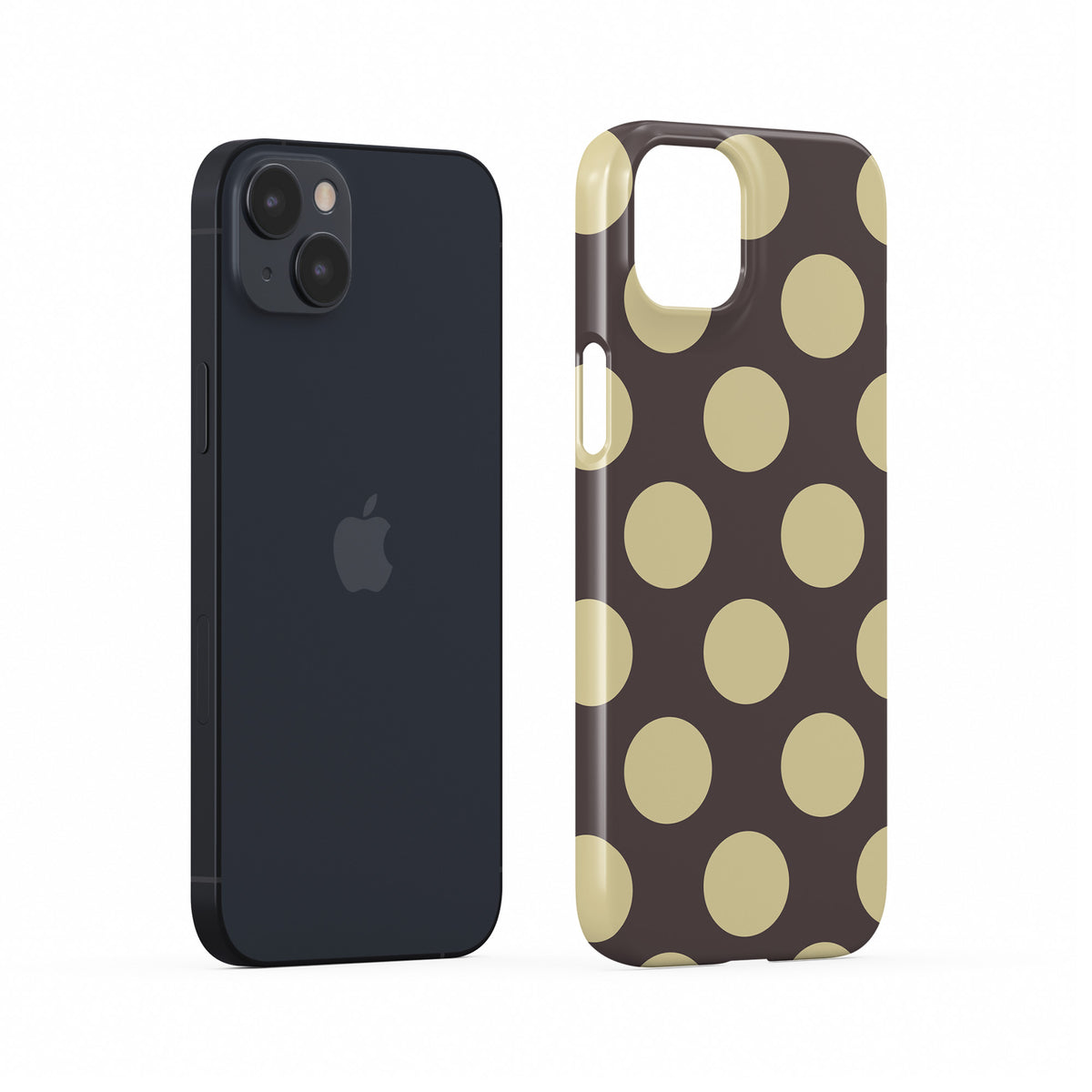 Vanilla Truffle Snap Phone Case featuring oversized creamy vanilla polka dots on a rich cocoa-brown background.