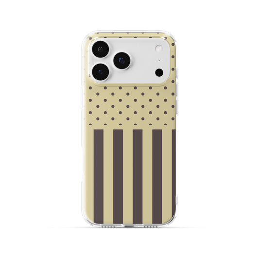 Cocoa Wafer Clear TPU Phone Case featuring small cocoa-brown polka dots above bold vertical cocoa-brown stripes on a creamy vanilla background.