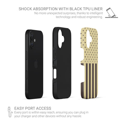 Cocoa Wafer Tough Phone Case featuring small cocoa-brown polka dots above bold vertical cocoa-brown stripes on a creamy vanilla background.