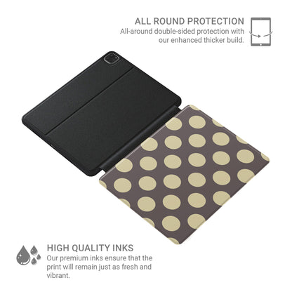Vanilla Truffle iPad Folio Case featuring oversized creamy vanilla polka dots on a rich cocoa-brown background.