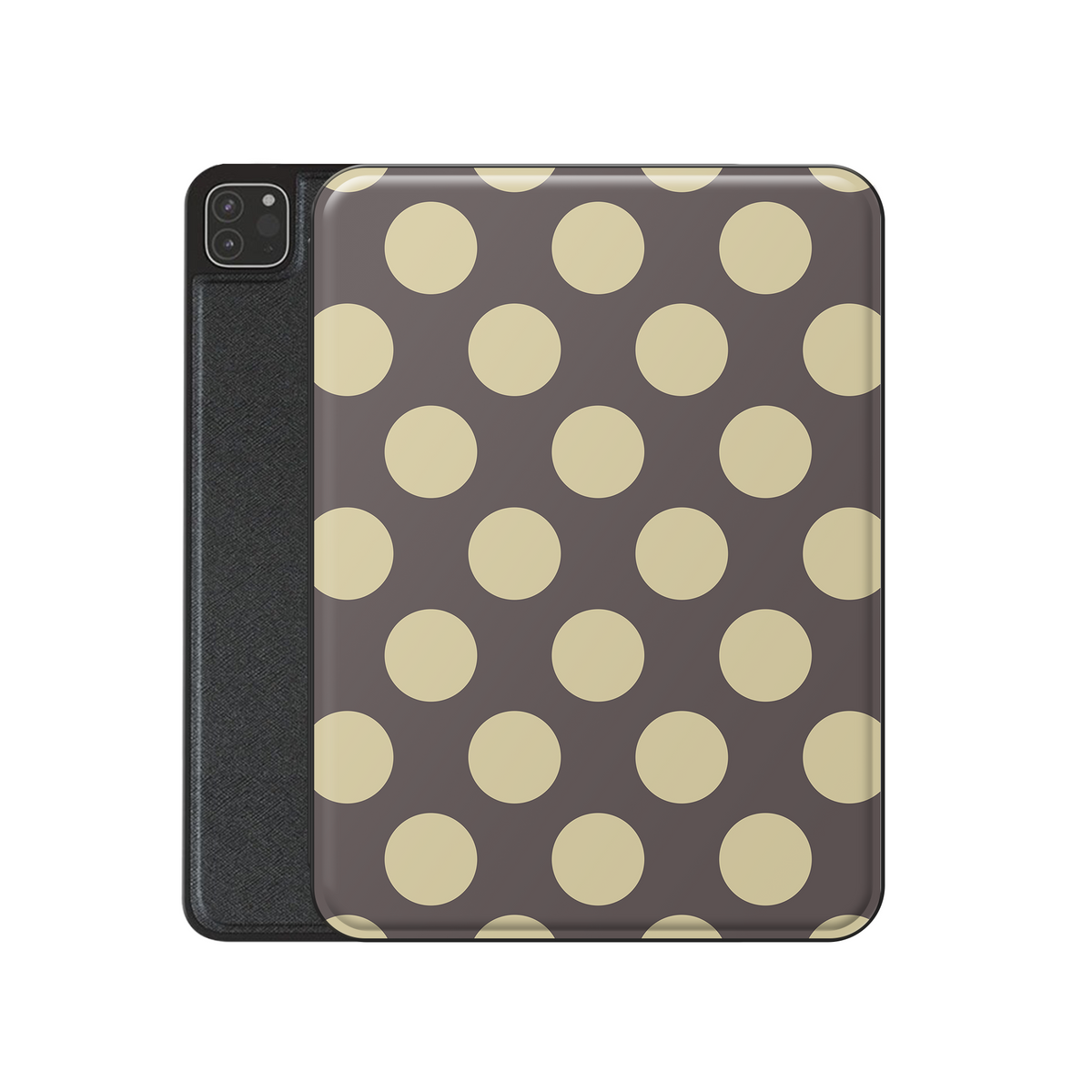 Vanilla Truffle iPad Folio Case featuring oversized creamy vanilla polka dots on a rich cocoa-brown background.