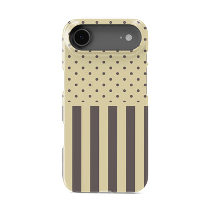 Cocoa Wafer Snap Phone Case featuring small cocoa-brown polka dots above bold vertical cocoa-brown stripes on a creamy vanilla background.