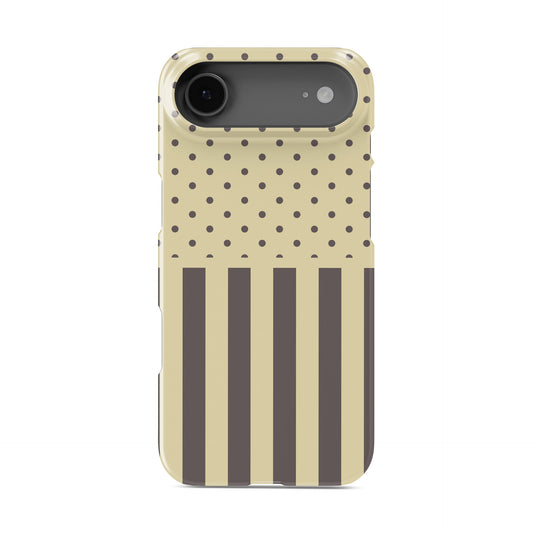 Cocoa Wafer Snap Phone Case featuring small cocoa-brown polka dots above bold vertical cocoa-brown stripes on a creamy vanilla background.