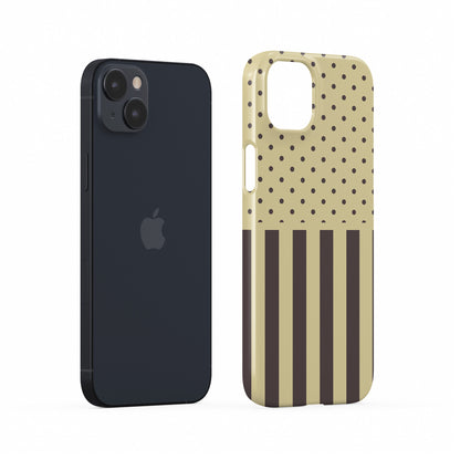 Cocoa Wafer Snap Phone Case featuring small cocoa-brown polka dots above bold vertical cocoa-brown stripes on a creamy vanilla background.