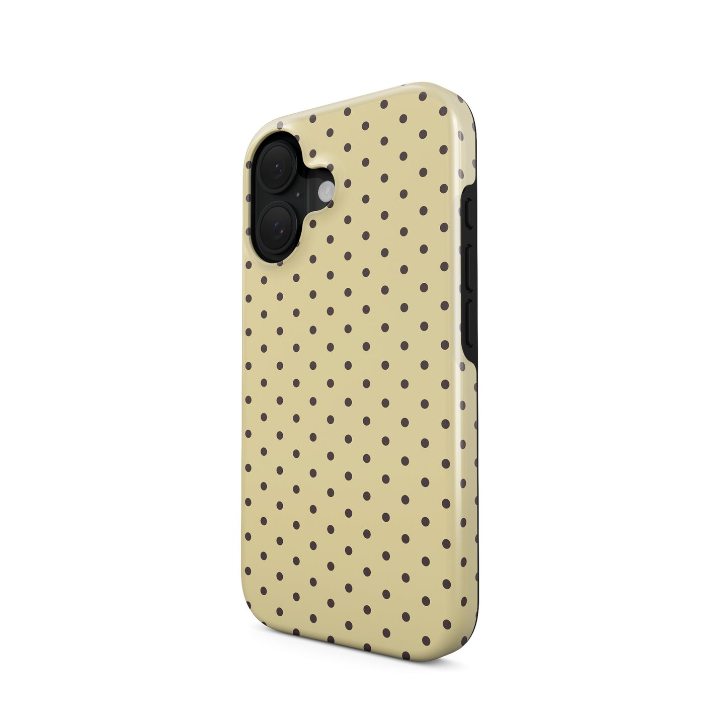 Cocoa Drops Tough Phone Case featuring small, evenly spaced cocoa-brown polka dots on a creamy vanilla background.