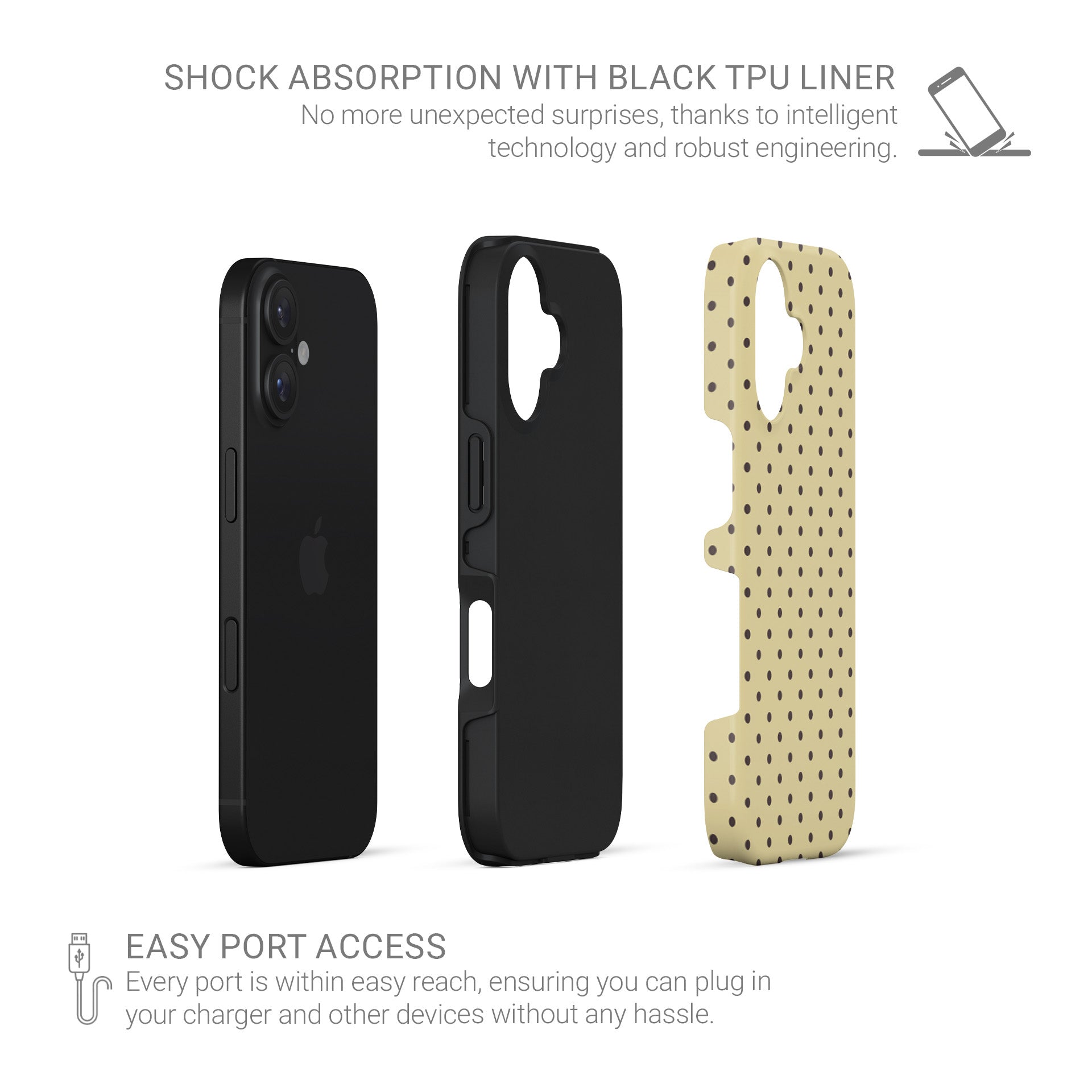 Cocoa Drops Tough Phone Case featuring small, evenly spaced cocoa-brown polka dots on a creamy vanilla background.