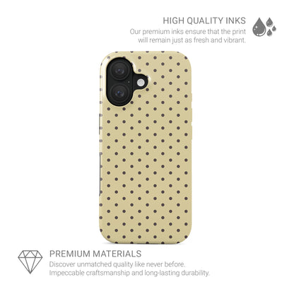 Cocoa Drops Tough Phone Case featuring small, evenly spaced cocoa-brown polka dots on a creamy vanilla background.