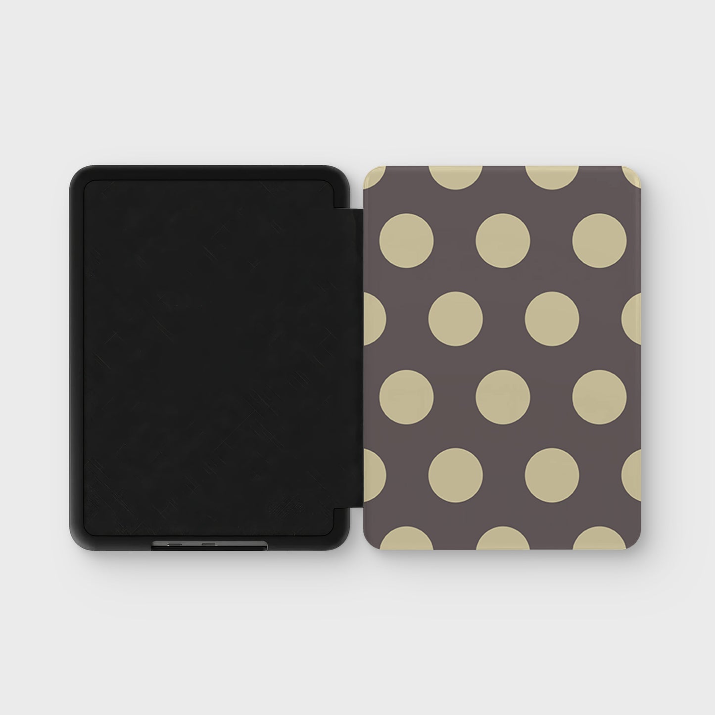 Vanilla Truffle Kindle Case featuring oversized creamy vanilla polka dots on a rich cocoa-brown background.