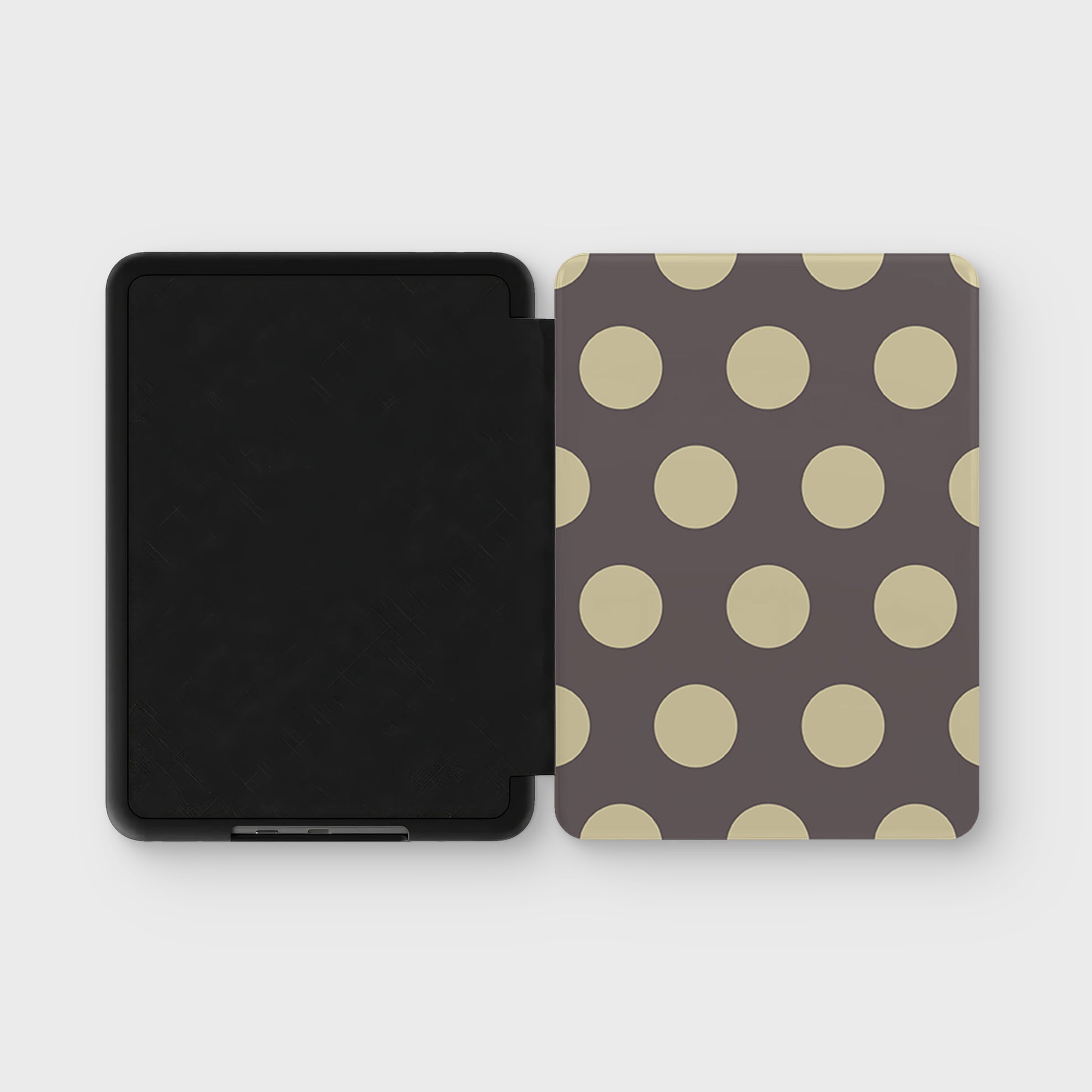 Vanilla Truffle Kindle Case featuring oversized creamy vanilla polka dots on a rich cocoa-brown background.