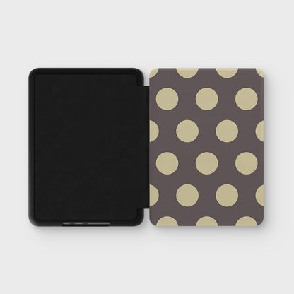Vanilla Truffle Kindle Case featuring oversized creamy vanilla polka dots on a rich cocoa-brown background.