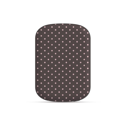 Strawberry Drops 5000 mAh Power Bank featuring small strawberry-pink polka dots on a rich cocoa-brown background.