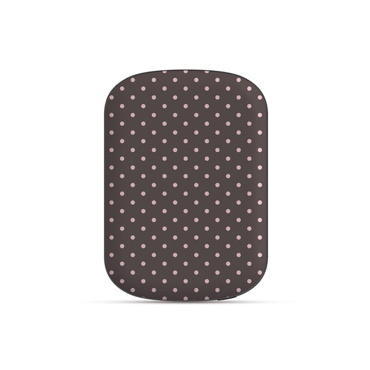 Strawberry Drops Power Bank Shell featuring small strawberry-pink polka dots on a rich cocoa-brown background.