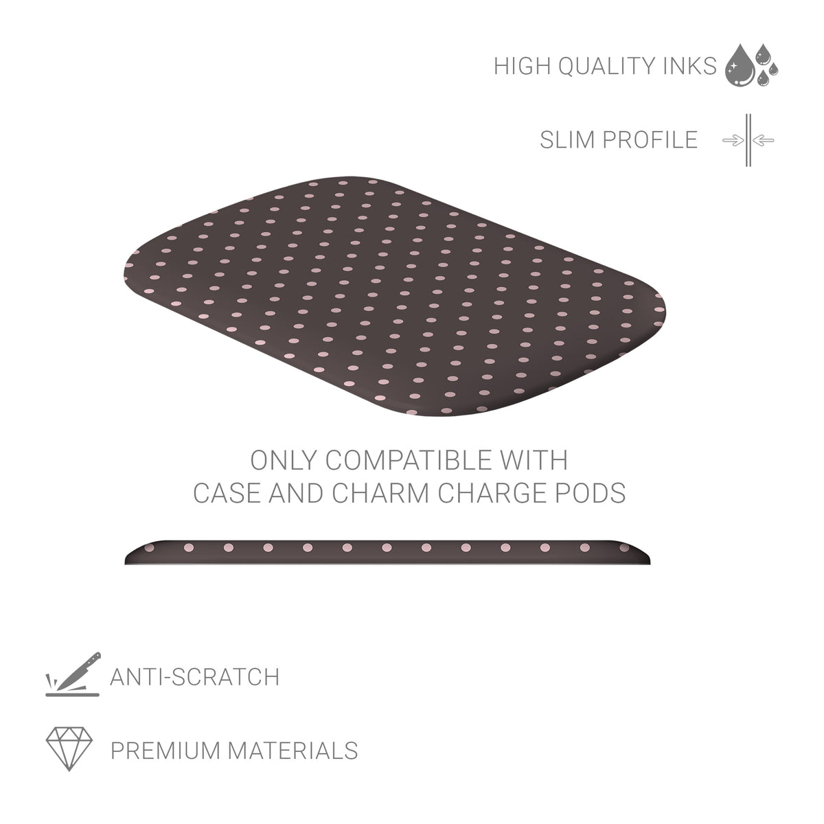 Strawberry Drops Power Bank Shell featuring small strawberry-pink polka dots on a rich cocoa-brown background.