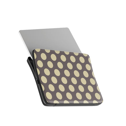 Vanilla Truffle Laptop Sleeve featuring oversized creamy vanilla polka dots on a rich cocoa-brown background.