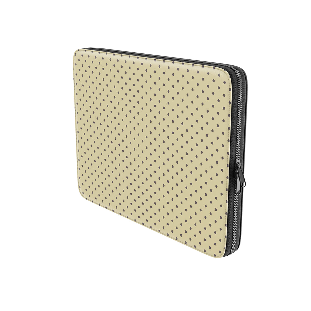 Cocoa Drops Laptop Sleeve featuring small, evenly spaced cocoa-brown polka dots on a creamy vanilla background.