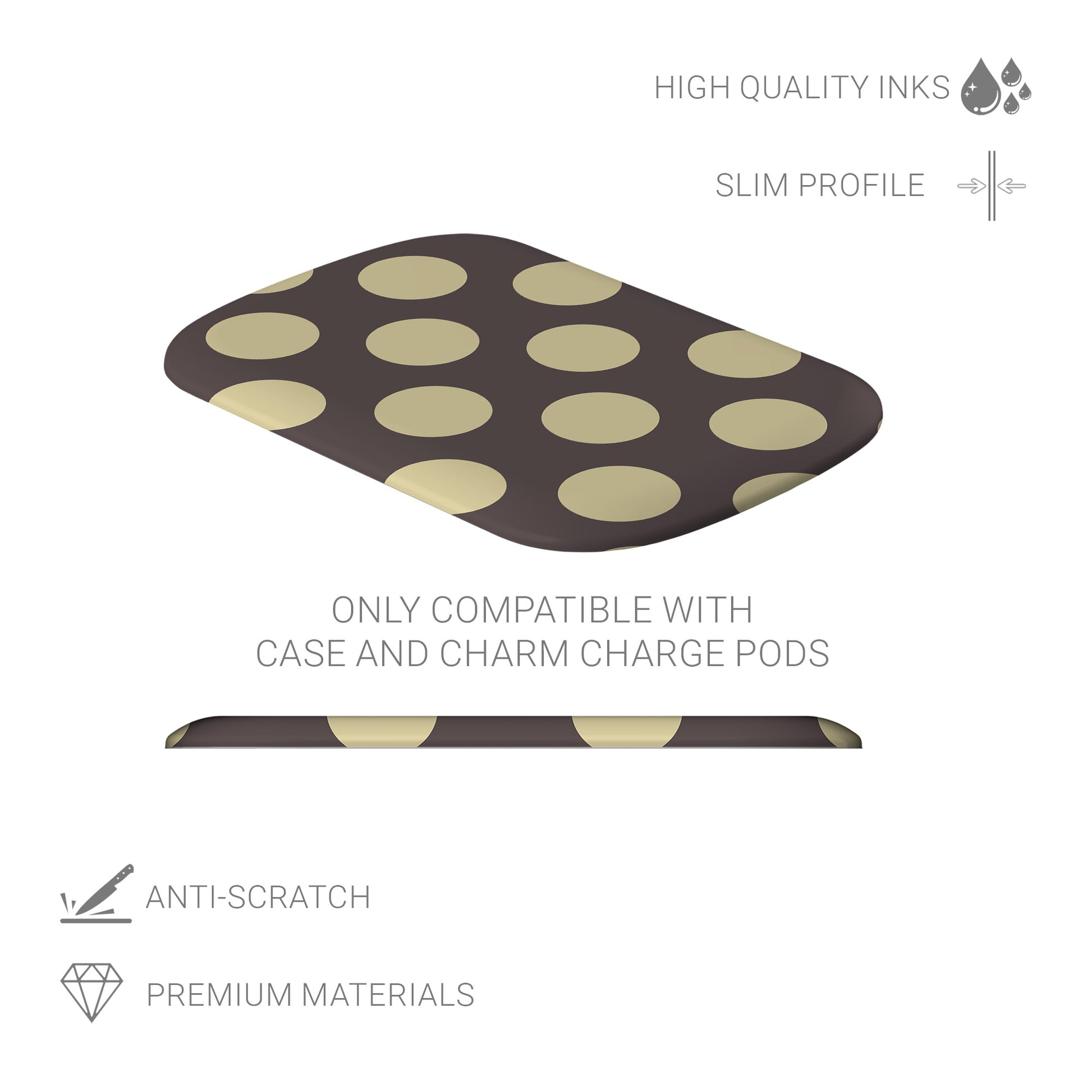 Vanilla Truffle Power Bank Shell featuring oversized creamy vanilla polka dots on a rich cocoa-brown background.