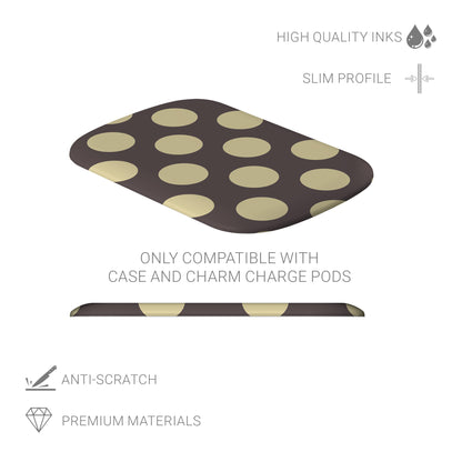 Vanilla Truffle Power Bank Shell featuring oversized creamy vanilla polka dots on a rich cocoa-brown background.
