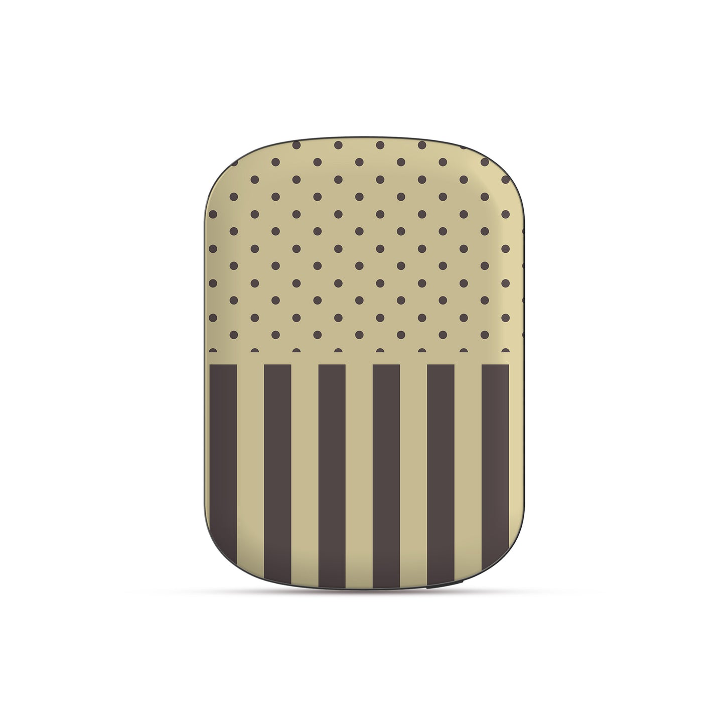 Cocoa Wafer Power Bank Shell featuring small cocoa-brown polka dots above bold vertical cocoa-brown stripes on a creamy vanilla background.