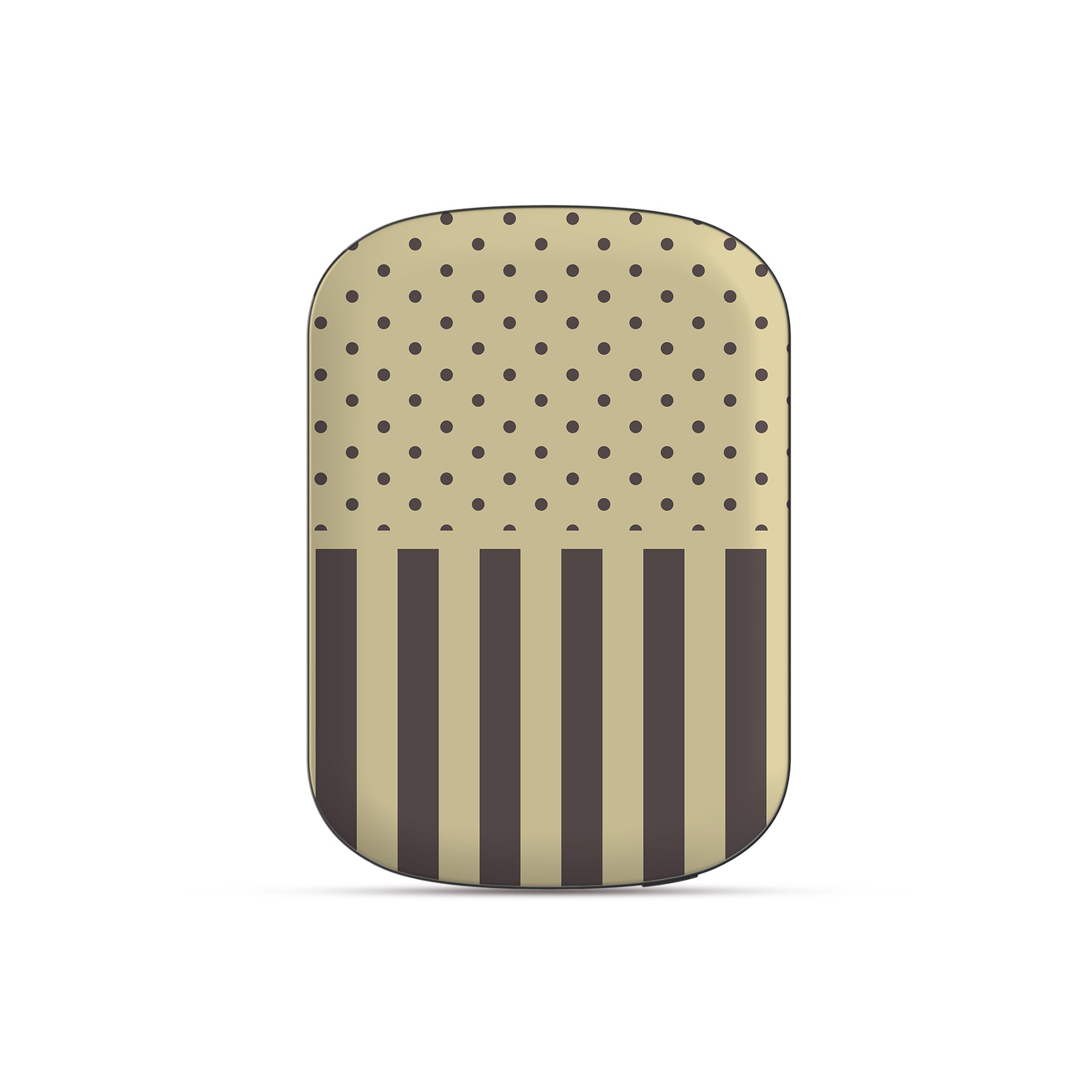 Cocoa Wafer Power Bank Shell featuring small cocoa-brown polka dots above bold vertical cocoa-brown stripes on a creamy vanilla background.