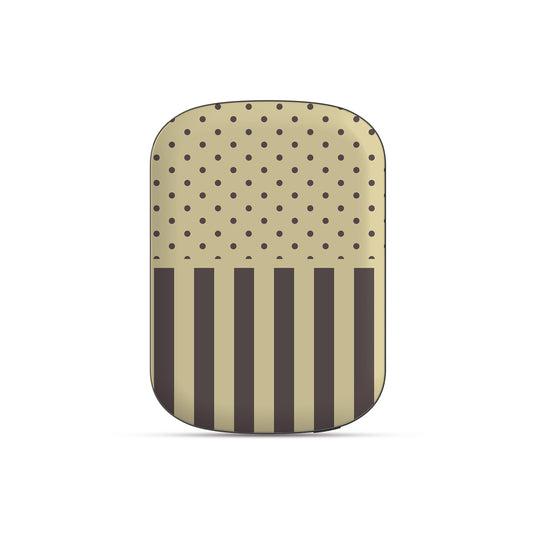 Cocoa Wafer Power Bank Shell featuring small cocoa-brown polka dots above bold vertical cocoa-brown stripes on a creamy vanilla background.
