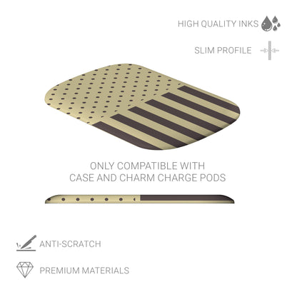 Cocoa Wafer Power Bank Shell featuring small cocoa-brown polka dots above bold vertical cocoa-brown stripes on a creamy vanilla background.