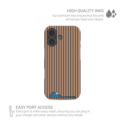 Chestnut Ticking Card-Holder phone case with fine chestnut brown and cream vertical ticking stripes.
