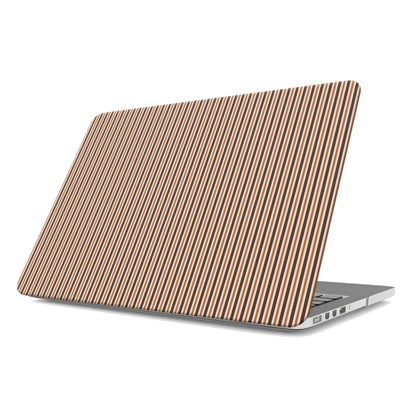 Chestnut Ticking MacBook shell with fine chestnut-brown and cream stripes in a warm heritage-inspired pattern.