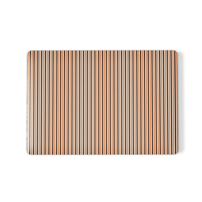 Chestnut Ticking MacBook shell with fine chestnut-brown and cream stripes in a warm heritage-inspired pattern.