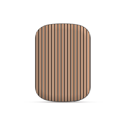Chestnut Ticking power bank with fine chestnut brown and cream vertical ticking stripes.