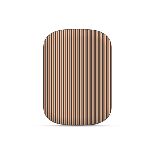 Chestnut Ticking power bank with fine chestnut brown and cream vertical ticking stripes.