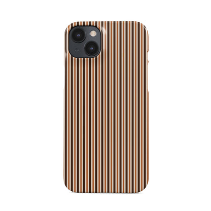 Chestnut Ticking Snap phone case with fine chestnut brown and cream vertical ticking stripes.