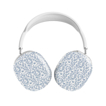 Butterfly Ballet AirPods Max Tough Case with vintage blue floral and butterfly print, slim glossy finish, and scratch-resistant hard shell design.