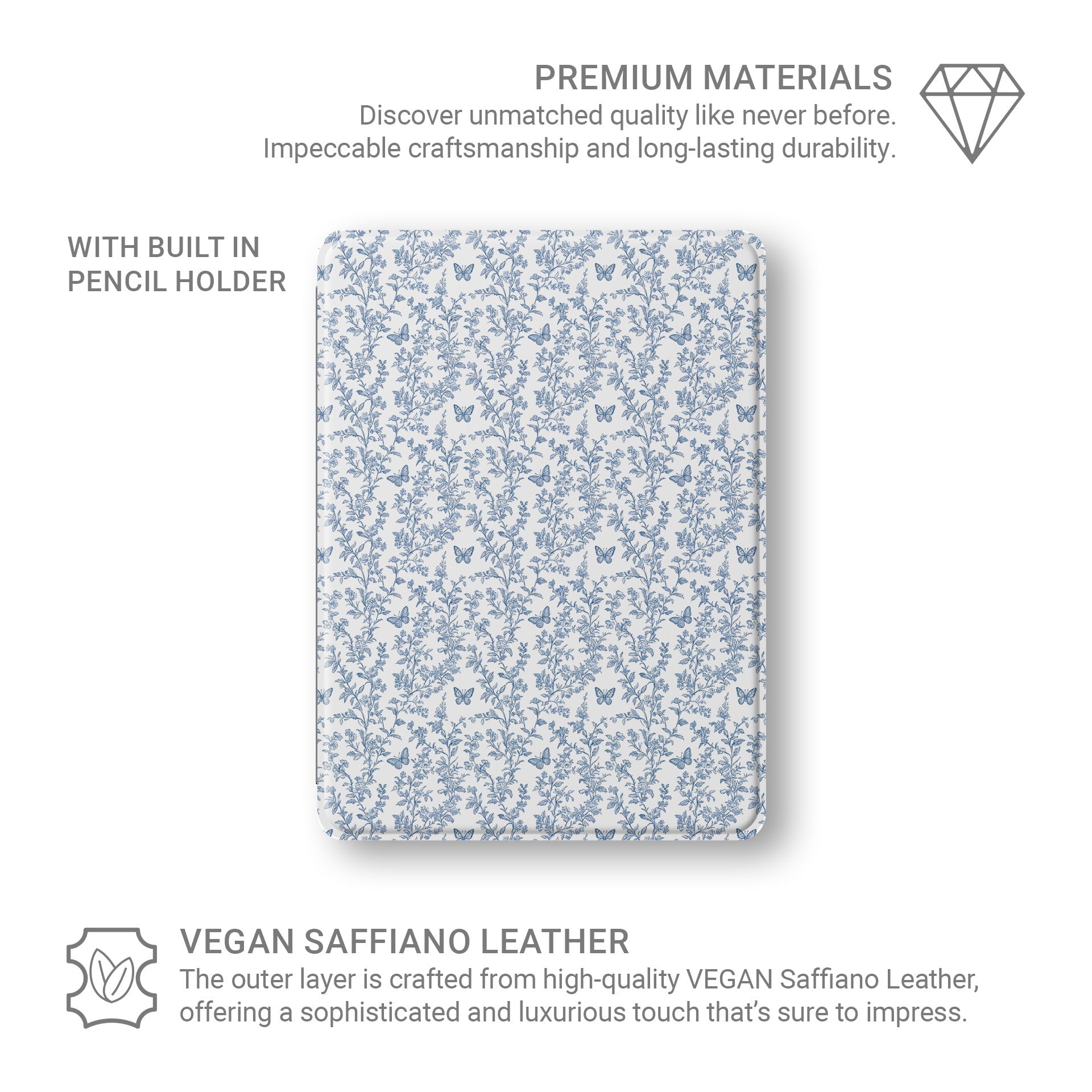 Slim iPad Pro case with Apple Pencil slot and butterfly design