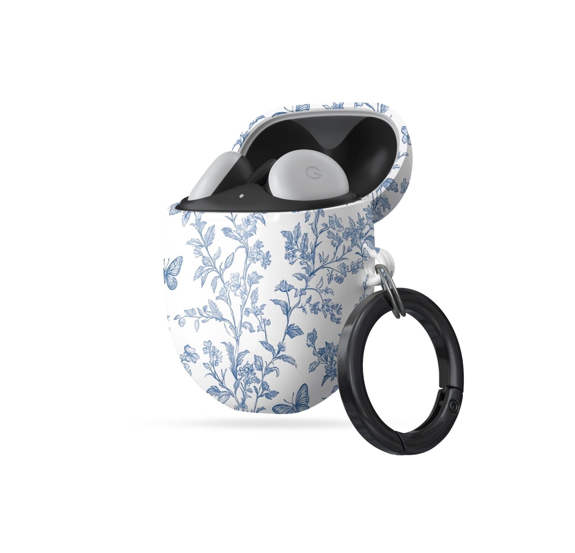 Google Pixel Buds Pro case with Butterfly Ballet design – blue floral and butterfly pattern, slim protective cover for Pixel Buds Pro and Pixel Buds Pro 2 burga