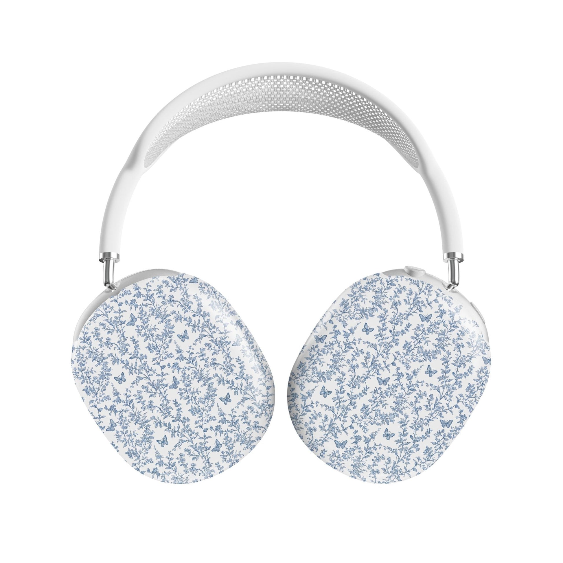 Butterfly Ballet AirPods Max Tough Case with vintage blue floral and butterfly print, slim glossy finish, and scratch-resistant hard shell design.