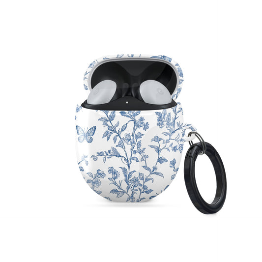 Google Pixel Buds Pro case with Butterfly Ballet design – blue floral and butterfly pattern, slim protective cover for Pixel Buds Pro and Pixel Buds Pro 2 burga