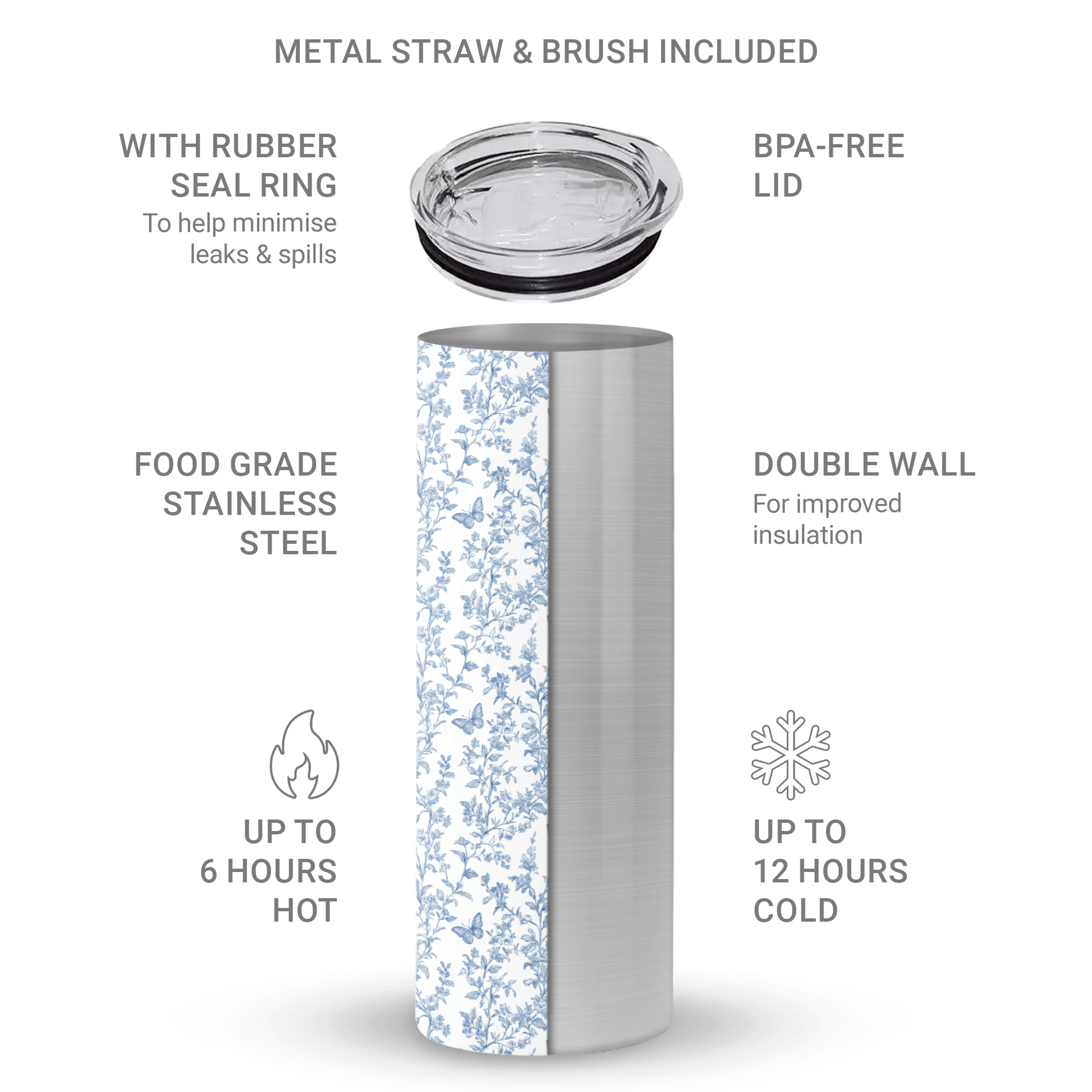 Stylish stainless steel travel tumbler – butterfly floral hot and cold cup
