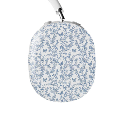 Butterfly Ballet AirPods Max Tough Case with vintage blue floral and butterfly print, slim glossy finish, and scratch-resistant hard shell design.