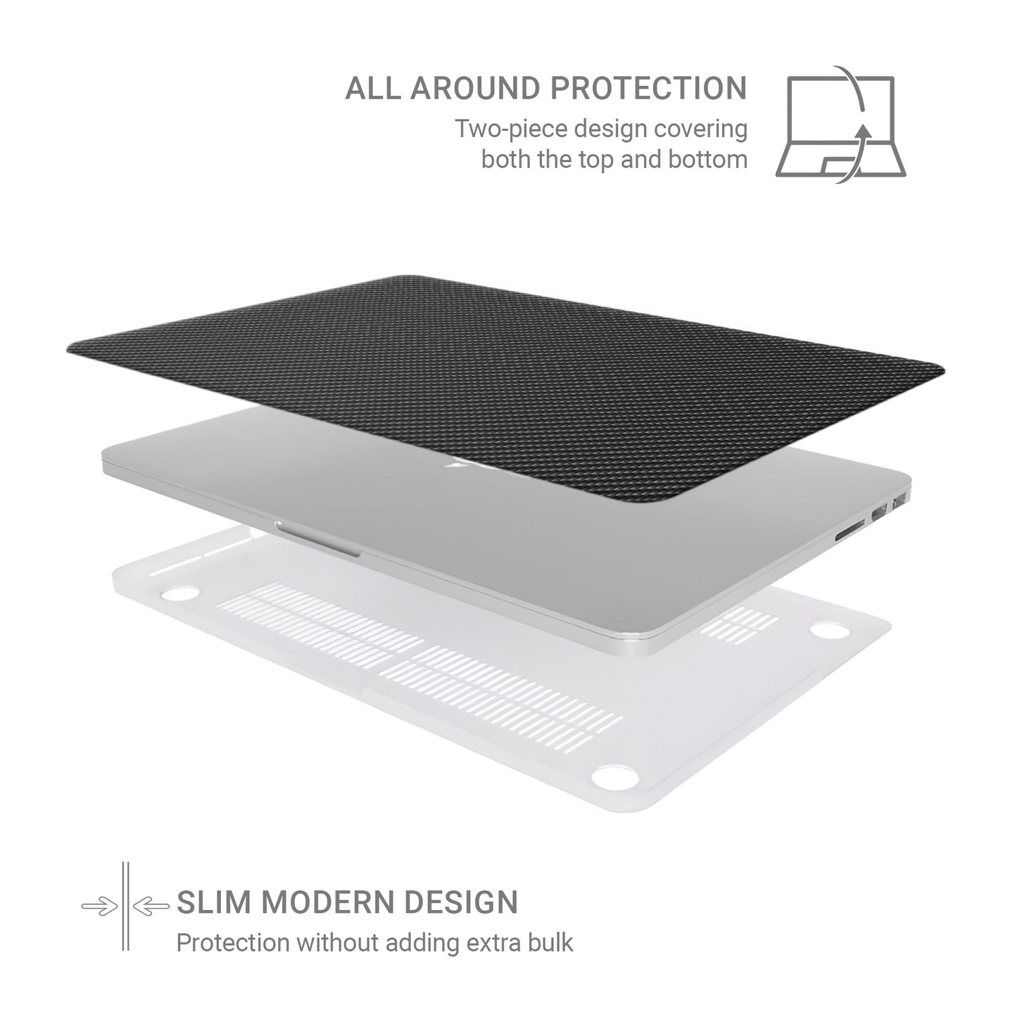 Carbon Nexus MacBook case with carbon fibre style texture and slim hard shell design. A modern protective cover ideal for work, study and everyday use.