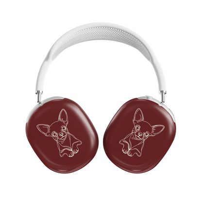 Sage Green AirPods Max ear-cup cover with pale Chihuahua line art, oversized ears and paws.